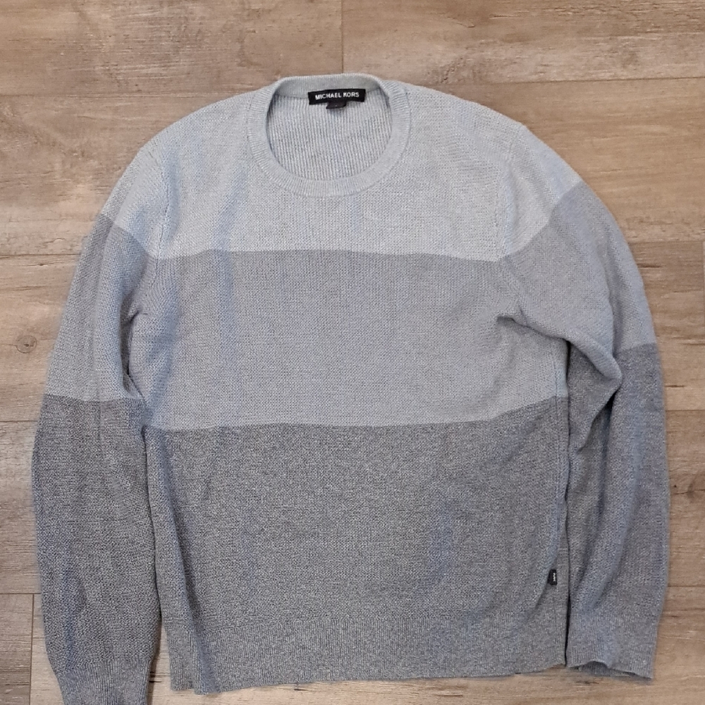 Michael Kors Gray Crewneck Sweater with Color-Block Design